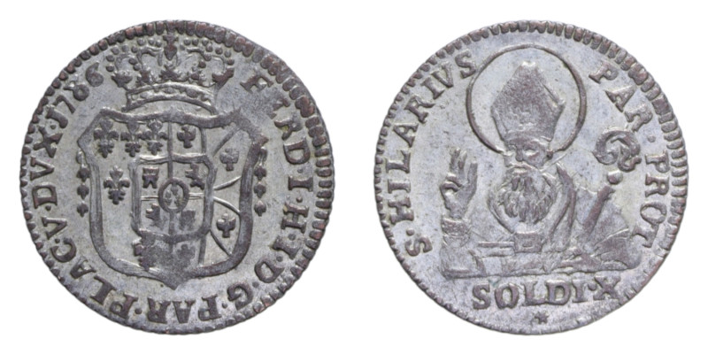 DUCATO DI PARMA FERDINANDO I (1765-1802) 1/2 LIRA 1786 CON STEMMA SANNITICO E NO...