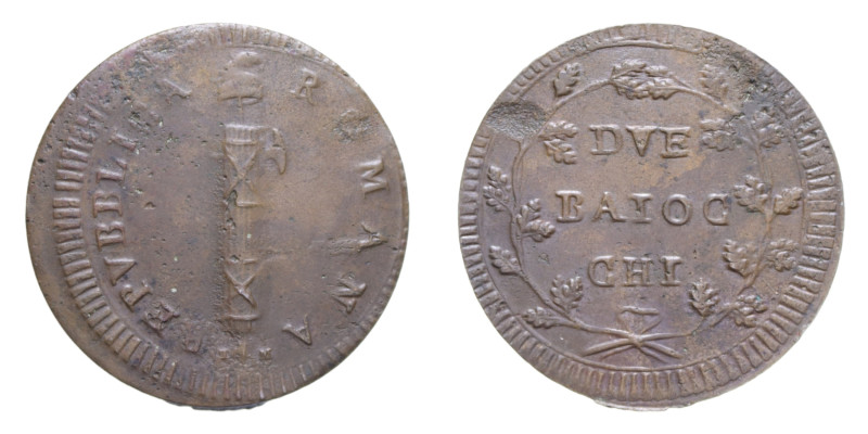 PRIMA REPUBBLICA ROMANA (1798-1799) 2 BAIOCCHI 1798-99 TM 8° TIPO NC CU. 15,53 G...