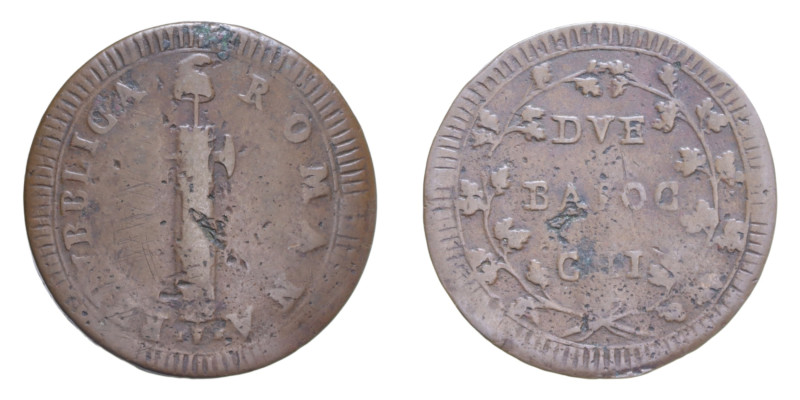 PRIMA REPUBBLICA ROMANA (1798-1799) 2 BAIOCCHI S. DATA ROMA CU. 14,48 GR. MB-BB