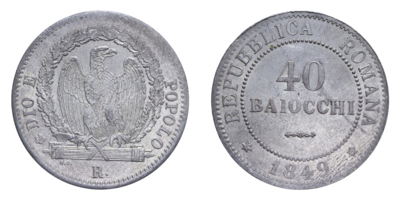 SECONDA REPUBBLICA ROMANA (1848-1849) 40 BAIOCCHI 1849 ROMA R MI. 19,94 GR. SPL+