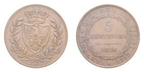 CARLO FELICE (1821-1831) 5 CENT. 1826 TORINO RR CU. 9,80 GR. BB