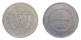 CARLO FELICE (1821-1831) 5 CENT. 1826 GENOVA CU. 9,99 GR. qBB