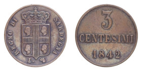 CARLO ALBERTO (1831-1849) 3 CENT. 1842 TORINO R CU. 2,97 GR. BB+