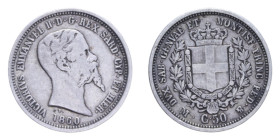 VITT. EMANUELE II (1849-1861) 50 CENT. 1860 MILANO NC AG. 2,46 GR. BB/BB+