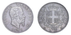 VITT. EMANUELE II (1861-1878) 5 LIRE 1875 MILANO AG. 24,93 GR. BB+