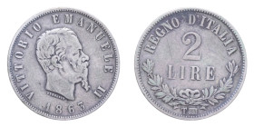 VITT. EMANUELE II (1861-1878) 2 LIRE 1863 TORINO VALORE R AG. 9,85 GR. qBB/BB