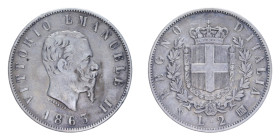 VITT. EMANUELE II (1861-1878) 2 LIRE 1863 NAPOLI STEMMA AG. 9,95 GR. BB
