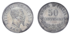 VITT. EMANUELE II (1861-1878) 50 CENT. 1863 MILANO AG. 2,52 GR. SPL