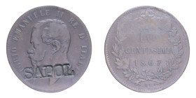 VITT. EMANUELE II (1861-1878) 10 CENT. 1867 TORINO CON CONTROMARCA SAPOL CU. 9,74 GR. qBB