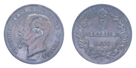 VITT. EMANUELE II (1861-1878) 5 CENT. 1861 BOLOGNA RR CU. 5,04 GR. BB