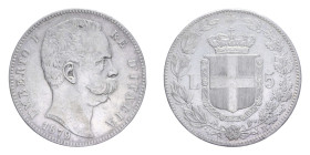UMBERTO I (1878-1900) 5 LIRE 1879 ROMA AG. 24,95 GR. BB+