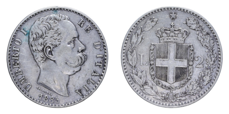 UMBERTO I (1878-1900) 2 LIRE 1885 ROMA R AG. 9,91 GR. BB