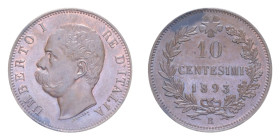 UMBERTO I (1878-1900) 10 CENT. 1893 ROMA R CU. 10 GR. qSPL