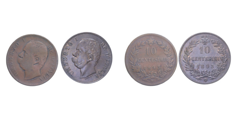 UMBERTO I (1878-1900) 10 CENT. 1893 BI CU. 10 GR. qSPL/SPL (INSIEME A 10 CENT. 1...