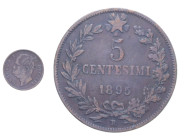UMBERTO I (1878-1900) 5 CENT. 1895 ROMA R CU. 4,80 GR. qBB