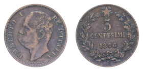 UMBERTO I (1878-1900) 5 CENT. 1896 ROMA R CU. 4,91 GR. BB
