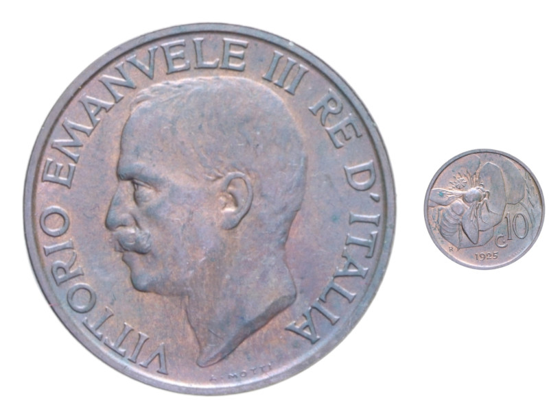 VITT. EMANUELE III (1900-1943) 10 CENT. 1925 APE CU. 5,40 GR. FDC