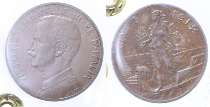 VITT. EMANUELE III (1900-1943) 5 CENT. 1912 ITALIA SU PRORA NC CU. 5 GR. qSPL (S...