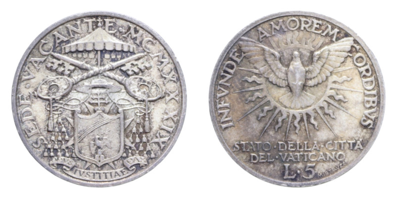 SEDE VACANTE (1939) 5 LIRE 1939 AG. 5 GR. qFDC (PATINATA)