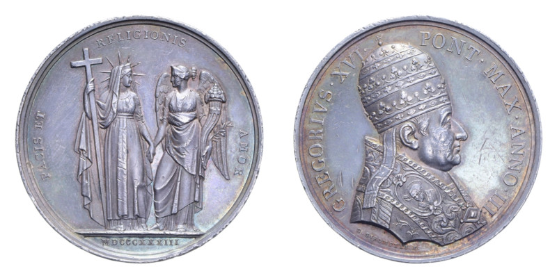 STATO PONTIFICIO GREGORIO XVI MEDAGLIA 1833 AN.III AUSPICI DI PACE AG. 33,60 GR....