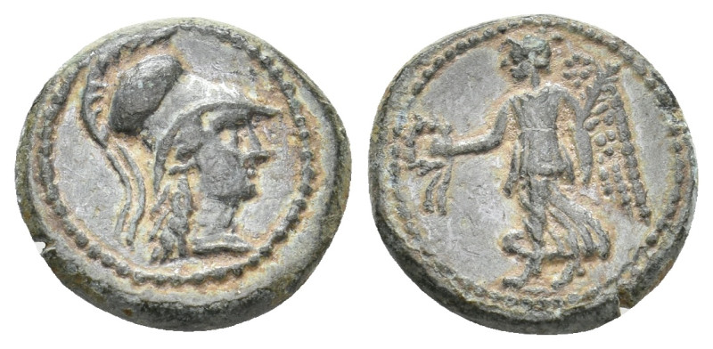 APULIA. Rubi. (Circa 300-225 BC). Ae.
Obv: Helmeted head of Athena right
Rev: ...