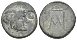 KINGS OF BOSPOROS. Polemo I (Circa 37-8 BC). Pantikapaion. Ae.
Obv: Winged head of Medusa right; countermark: Eagle head.
Rev: Monogram of Polemo.
...