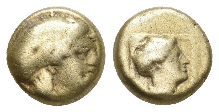LESBOS. Mytilene. (Circa 377-326 BC). EL Hekte.
Obv: Young male head right, wea...