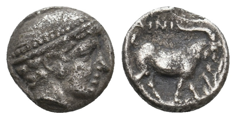 THRACE. Ainos. (Circa 409/8-408/7 BC). AR Diobol.
Obv: Head of Hermes right wea...