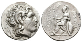 KINGS OF THRACE. (Macedonian). Lysimachos (305-281 BC). AR Tetradrachm. Lampsakos.
Obv: Diademed head of Alexander right, wearing horn of Ammon.
Rev...