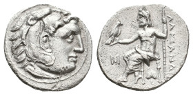 KINGS OF MACEDON. Alexander III 'the Great' (336-323 BC). AR Drachm. Abydos.
Obv: Head of Herakles right, wearing lion skin.
Rev: AΛΕΞΑΝΔΡΟΥ.
Zeus ...
