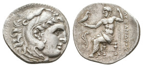 KINGS OF MACEDON. Alexander III 'the Great' (336-323 BC). AR Drachm. Uncertain mint in Macedon or Greece.
Obv: Head of Herakles right, wearing lion s...