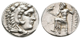 KINGS OF MACEDON. Philip III Arrhidaios (323-317 BC). AR Drachm. Side.
Obv: Head of Herakles right, wearing lion skin.
Rev: ΦIΛIΠΠOY.
Zeus seated l...