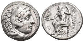 KINGS OF MACEDON. Kassander. (317-305 BC). AR Tetradrachm. Pella.
Obv: Head of Herakles right, wearing lion skin.
Rev: AΛΕΞΑΝΔΡΟΥ.
Zeus seated left...
