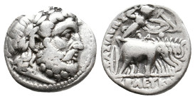 SELEUKID KINGDOM. Seleukos I Nikator (312-281 BC). AR Drachm. Seleukeia on the Tigris II.
Obv: Laureate head of Zeus right.
Rev: BAΣIΛEΩΣ / ΣEΛEYKOY...
