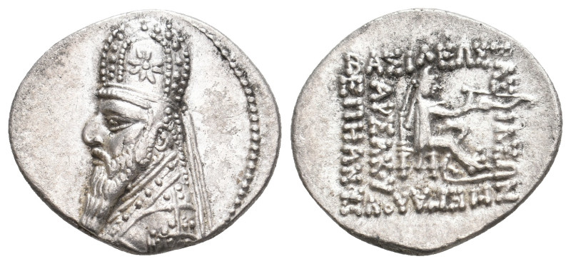KINGS OF PARTHIA. Mithradates II (121-91 BC). AR Drachm. Rhagae.
Obv: Diademed ...
