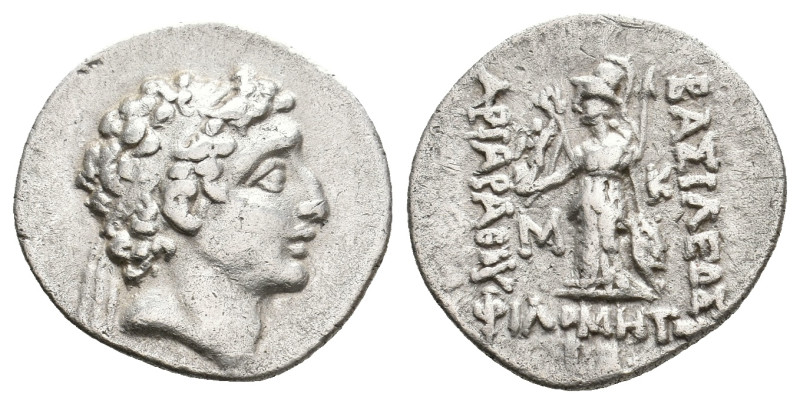 KINGS of CAPPADOCIA. Ariarathes VII. (circa 116-101 BC). AR Drachm.
Obv: Diadem...