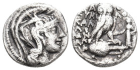 ATTICA. Athens. (108/7 BC). AR Drachm. New Style Coinage. Eumelos, Kalliphon and Alexander, magistrates.
Obv: Helmeted head of Athens right.
Rev: Α ...