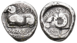 CYPRUS . Salamis. Gorgos II (450-440/30 BC). AR Stater.
Obv: Cypriot syllabic legend; Ram recumbent left.
Rev.: Cypriot syllabic legend; Ram’s head ...