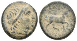 KINGS OF BITHYNIA. Nikomedes I, (Circa 280-250 BC). Ae
Head of Apollo to right, wearing taenia.
Rev: BAΣIΛE – [NIKOMH]
Horse prancing right; below ...