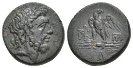 BITHYNIA. Dia. Time of Mithradates VI Eupator (Circa 85-65 BC) Ae.
Obv: Laureate head of Zeus to right.
Rev: [Δ]IAΣ.
Eagle standing left on thunder...