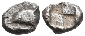 PAPHLAGONIA. Sinope. (Circa 490-425 BC). AR Drachm.
Obv: Head of sea-eagle left, with 'talon'; below, dolphin left.
Rev: Quadripartite stippled incu...