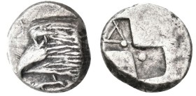 PAPHLAGONIA. Sinope. (Circa 425-410 BC). AR Drachm
Obv: Head of sea-eagle left; below, dolphin left.
Rev: Quadripartite incuse square with two oppos...