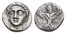 PAPHLAGONIA. Sinope. (Circa 330-300 BC). AR Trihemiobol
Obv. Head of Sinope facing slightly left.
Rev. ΣI-NΩ
Eagle flying upward, head left.
SNG B...
