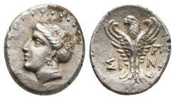 PAPHLAGONIA. Sinope. (Circa 330-250 BC). AR Hemidrachm.
Obv: Head of nymph left, with hair in sakkos.
Rev: ΣΙ - NΩ. Eagle facing, head left, wings d...