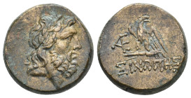 PAPHLAGONIA. Sinope. (Circa 95-90 or 80-70 BC). Struck under Mithradates VI Eupator. AE.
Obv: Laureate head of Zeus right.
Rev: ΣΙΝΩΠΗΣ.
Eagle, wit...