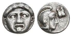 PISIDIA. Selge. (Circa 350-300 BC). AR Obol
Obv:Facing gorgoneion
Rev: Helmeted head of Athena right; astragalos to right.
SNG France 1929; SNG von...