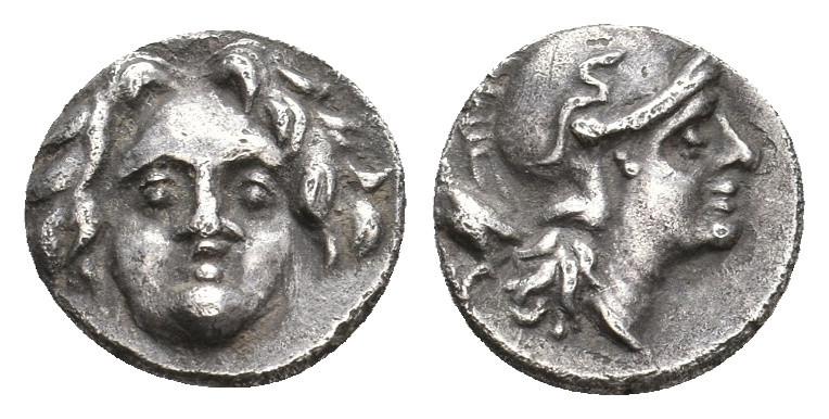 PISIDIA. Selge. (Circa 350-300 BC). AR Obol
Obv: Facing gorgoneion.
Rev: Helme...
