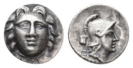 PISIDIA. Selge. (Circa 350-300 BC). AR Obol.
Obv: Gorgoneion.
Rev: Helmeted head of Athena right; astragalos behind, X below.
SNG France 1934.
Con...