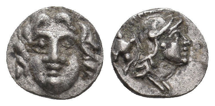 PISIDIA. Selge. (Circa 350-300 BC). AR Obol.
Obv: Facing gorgoneion.
Rev: Helm...