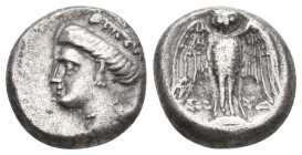 PONTOS. Amisos (Circa 435-370 BC). Uncertain magistrate. AR Drachm.
Obv: Head of Hera, left; wearing ornate stephanos.
Rev: Owl standing facing on s...